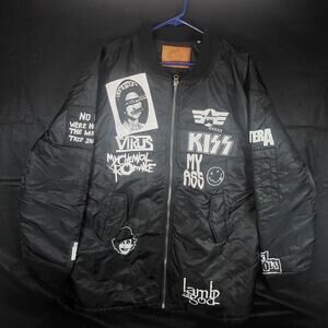 Iro-Ochi 2XL Black Bomber Jacket Punk Rock Band Patch Jacket Misfits MCR Metal